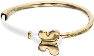 UNOde50 Leather Bracelet with Gold-Tone Butterfly in Cream at Nordstrom, Size Medium