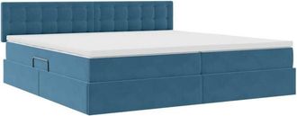vidaXL Bed with Mattress with LED Dark Blue 200 x 200 cm Velvet vidaXL