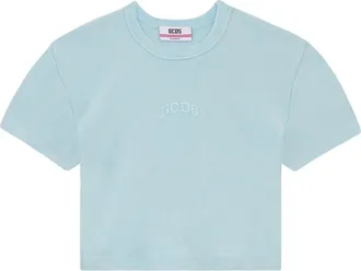 GCDS Gcds, Tops, Dames, Groen, L, Katoen, Cropped T-shirt met logo-borduring