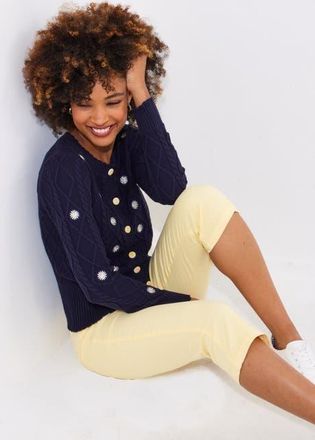 Joe Browns Embroidered Cable Cardigan in Embroidered Daisies at Nordstrom, Size Medium