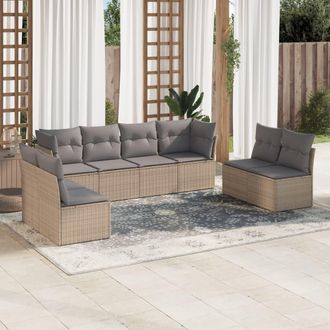 vidaXL Vidaxl - Juego De Sof&aacute;s De Jard&iacute;n Con Cojines Beige 8 Pzas Rat&aacute;n Pe