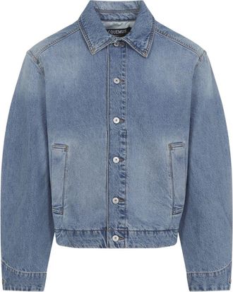 Jacquemus Cropped Denim Jacket With Pointed Collar And Button-Up Front