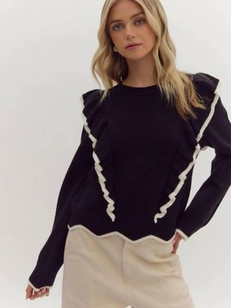 Entro Ruffle Detail Sweater In Black