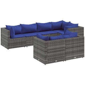 vidaXL Set De Muebles De Jard&iacute;n 7 Pzas Y Cojines Rat&aacute;n Sint&eacute;tico Gris Vidaxl