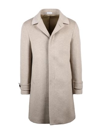 Breras Milano Tailored Beige Cashmere Coat With Button Closure And Notched Collar