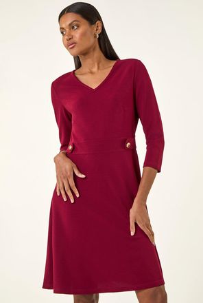 Roman V-Neck Buttoned Stretch Dress