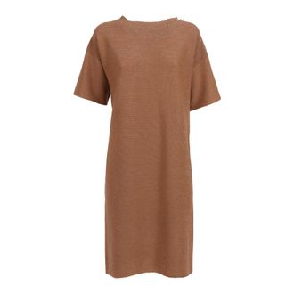 Fabiana Filippi Midi Dresses, female, Beige, Size: XS Abito in lana cotone punto links lurex