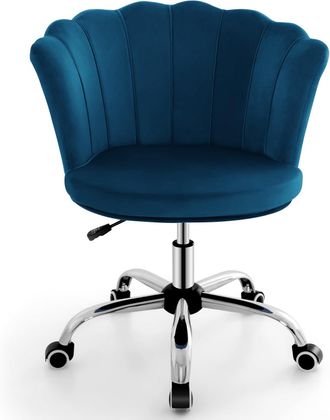 Costway Costway Silla Tocador, Altura Ajustable 74-82 Cm, Sillas Escritorio Terciopelo Tapizado Con Ruedas Universales, Silla Escritorio Giratorio Oficina Dor