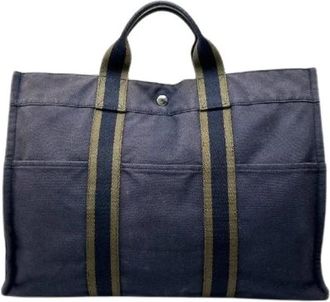 Herm&egrave;s Pre-owned Tote Bag - Dames - Vintage Shopper - Blauw - ONE Size - Katoen - Vintage