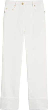 Max Mara Broeken, Dames, Wit, S, Katoen, Witte Wide Leg Jeans met Omgeslagen Zoom