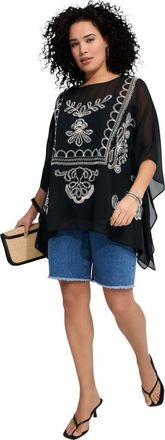 Roaman's Plus Size Chiffon Boatneck Embroidered Soutache Poncho in Black Soutache at Nordstrom, Size 24