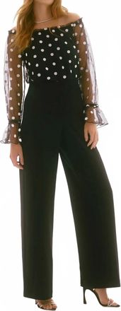 Joseph Ribkoff Polka Dot Off-Shoulder Jumpsuit In Black/white