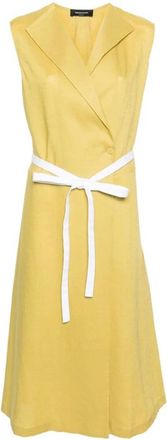 Fabiana Filippi Linnen Wikkeljurk - Dames - Wikkelkleedje - Geel - 2XL - Linnen - Kleedjes