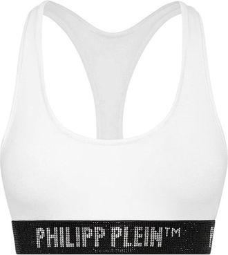Philipp Plein Sportbeha met Strasszoom - Dames - BHs - Wit - S - Katoen - Ondergoed