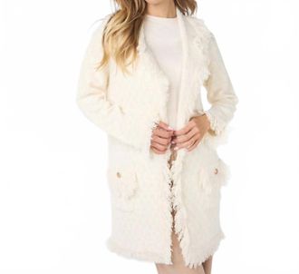 Esqualo Felicity Fringe Long Cardigan In Off White And Beige