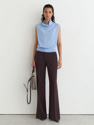 Reiss Light Blue Wool Funnel-neck Sleeveless Knit Top, XL