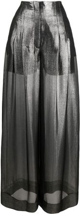 Alberta Ferretti metallic high waist wide-leg trousers - women - Silk/Polyester/Polyester/Cupro - 44 - Silver
