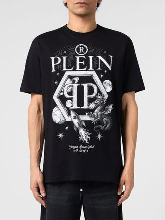 Philipp Plein T-shirt in cotone con maxi logo Hexagon a contrasto