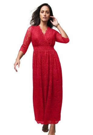 Jessica London Stretch Lace Maxi Dress in Classic Red at Nordstrom, Size 24