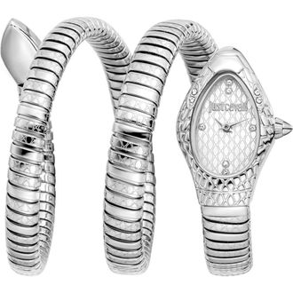 Just Cavalli Snake Wraparound Bracelet Watch, 20mm x 34.5mm in Silver at Nordstrom Rack