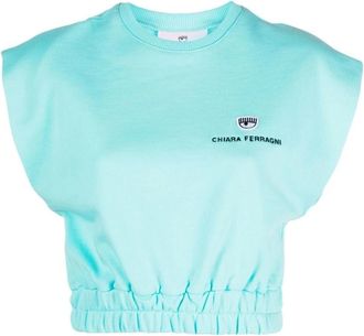 Chiara Ferragni Mouwloze Top - Dames - Tops zonder mouwen - Blauw - 2XS - Katoen - Tops