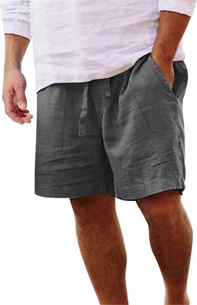 Generic Mens Linen Shorts Loose Fit, Mens Chino Shorts Slim Fit Stretch Linen Lace-Up Pocket Trousers Casual Classic Fit Summer Shorts with Pockets Summer Bea