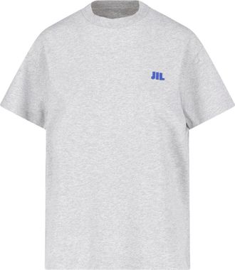 Jil Sander Grey Crewneck Logo Cotton T-Shirt