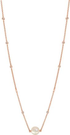 Effy 14K Yellow Gold Diamond Solitaire Fresh Water Pearl Necklace in 14K Gold at Nordstrom, Size 18