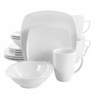 Elama Bishop 16 Piece Soft Square Porcelain Dinnerware Set in White at Nordstrom