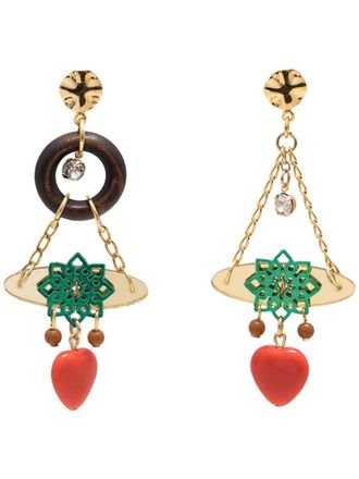 Amir Slama heart-charm chandelier earrings - Gold