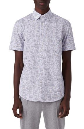 Bugatchi Miles OoohCotton Floral Short Sleeve Button-Up Shirt in Lilac at Nordstrom, Size Xxx-Large