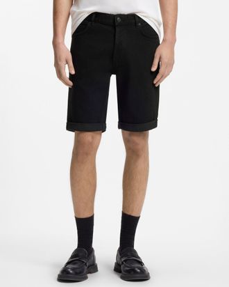 HUGO BOSS Mens 634 Tapered Fit Denim Shorts in Black Cotton - Size 36 (Waist)