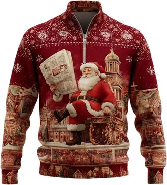 Generic Light Up Christmas Jumpers for Men Funny Reindeer Sweatshirt 3D Printed Sweater Fleece Lined Pullover 1/293 Zip Xmas Jumper Long Sleeve Sweaters Casua
