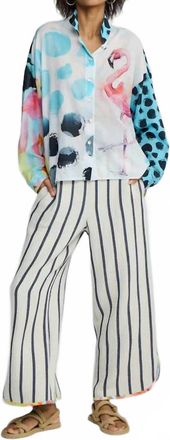 Luukaa D'Celli Tirrena Cropped Stiped Cotton Pant In Blue Denim