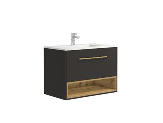 Vente-Unique Mueble de baño suspendido antracita con lavabo encastrable - 80 cm - YANGRA