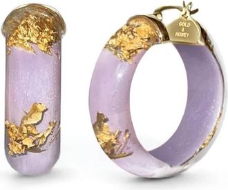 Gold & Honey Womens Mini Lucite Hoop Earrings In Lavender Gold Leaf