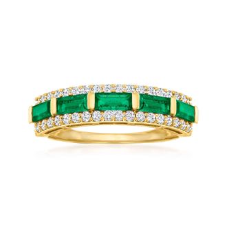 Ross-Simons Emerald and. Diamond Ring in 14kt Yellow Gold