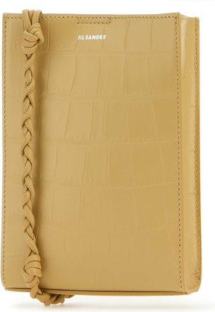 Jil Sander Womens Crocodile-Embossed Leather Shoulder Bag Beige Calf