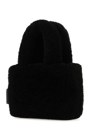 Amina Muaddi Womens Black Shearling Amini Giuly Handbag Blasilha Borse A Mano