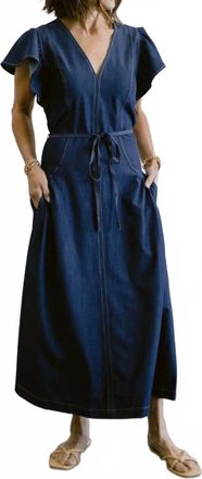 Current Air Flutter Sleeve Waist Tie Dress In Blue