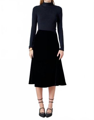 English Factory Velvet Circle Midi Skirt In Black