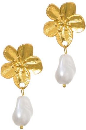 Adornia Flower Faux Pearl Drop Earrings in Gold/White at Nordstrom Rack