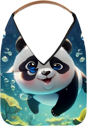 Generic Lovely Panda Swims Underwater Reusable Lightweight Grocery Bags - Foldable Into Compact Pouch, Washable & Sturdy, Multipurpose for Shopping and Travel