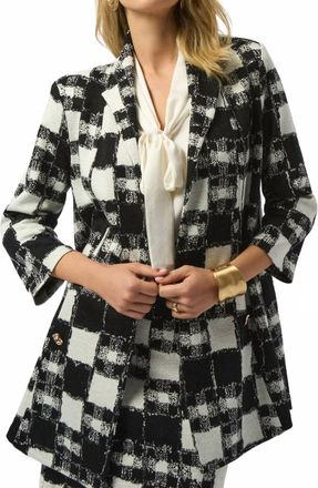Joseph Ribkoff Checkered Jacquard Blazer In Black/cream