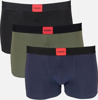 HUGO BOSS Mens HUGO 3-Pack Logo Patch Galaxy Boxer Trunks, Black,Green, Navy - Size: 37/36/32