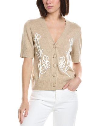 CeCe by Cynthia Steffe Cece Flower Embroidery V-Neck Wool-Blend Cardigan