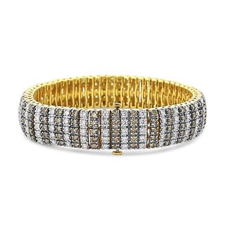 House of Brilliance 10K Yellow Gold 10 1/3 Cttw Alternating Coco Color and White Diamond 5 Row Tennis Bracelet (Brown/H-I Color, SI1-SI2 Clarity) - Size 7.25
