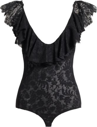 Alberta Ferretti Black Body Fitted Lace Wool Bodysuit