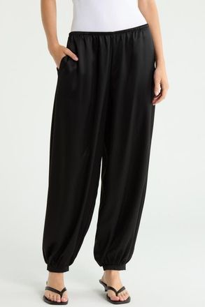 Reformation Aven Cuffed Satin Pants in Black at Nordstrom, Size X-Large