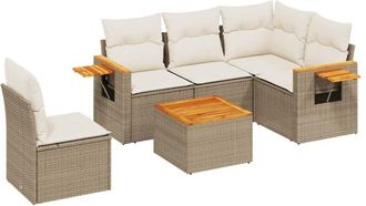 vidaXL Juego De Sof&aacute;s Jard&iacute;n Con Cojines 6 Pzas Rat&aacute;n Sint&eacute;tico Beige Vidaxl